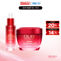 COMBO KEM DƯỠNG ẨM OLAY SUPER COLLAGEN PEPTIDES 45G & SERUM OLAY ULTRA FIRMING 30ML - GIÚP DA SĂN CHẮC & MỊN MÀNG HƠN TỪ NGÀY ĐẦU TIÊN!