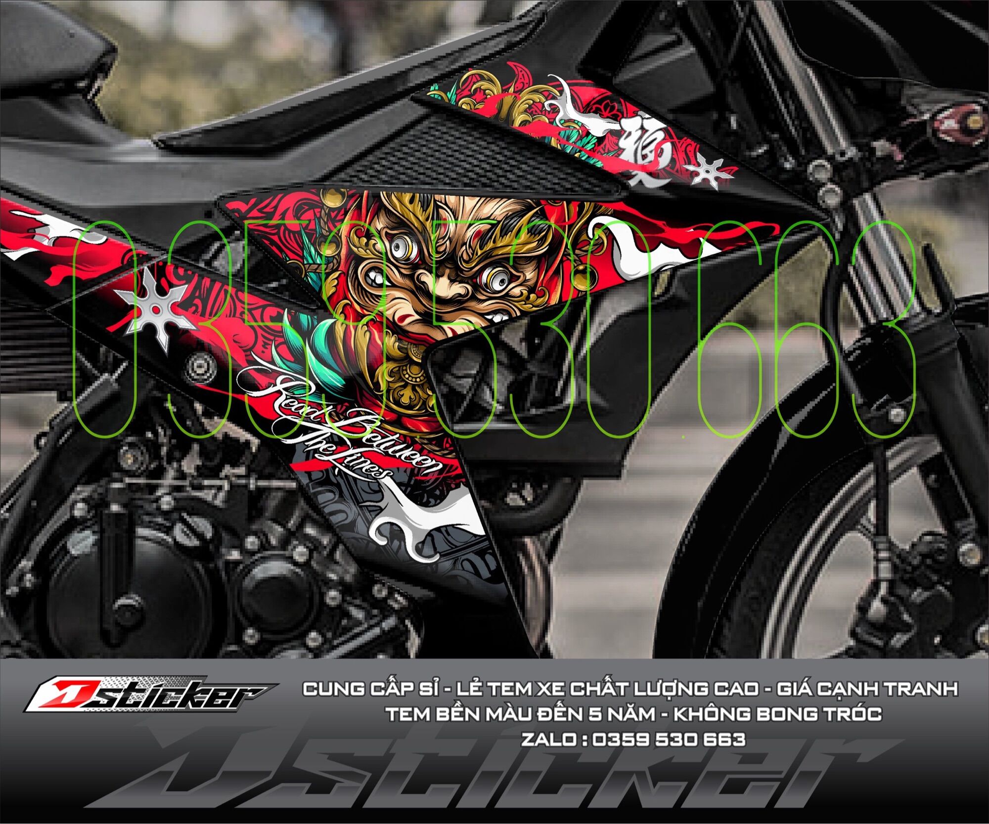 Tem rời Daruma đỏ dán Satria xe đen - cực ngầu 2021