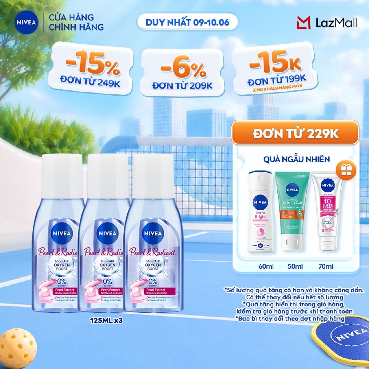 Bộ 3 Nước Tẩy Trang NIVEA Pearl  Radiant Micellair Oxygen Boost Micellar Water (125 ml) - 84910x3