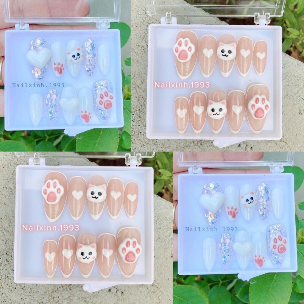 Nailbox thiết kế kèm keo,dũa mẫu charm mèo