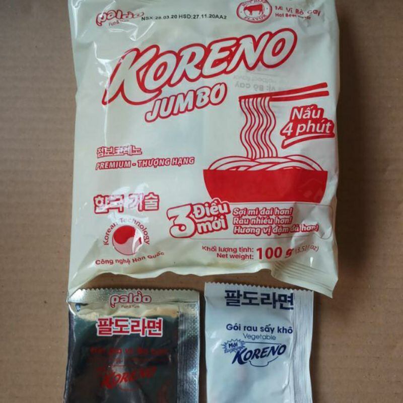 Mì Jumbo Koreno vị bò, gà, Tôm, kim chi