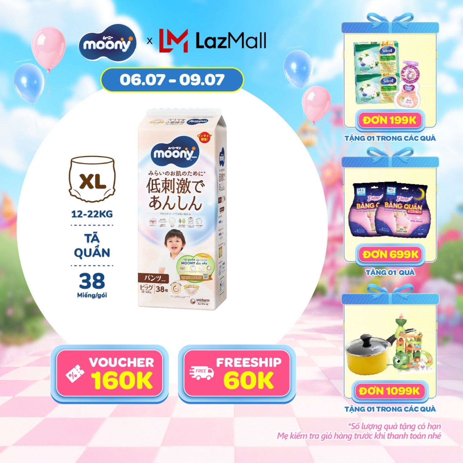 [SALE CUỐI THÁNG QUÀ SLCH] [Gói Jumbo - Mới] Tã quần Moony dịu nhẹ XL38 miếng - Nhập khẩu từ Nhật Bản