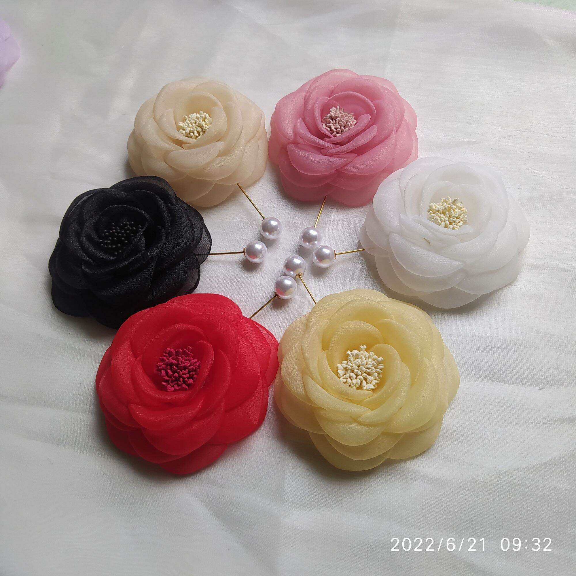 Hoa cài áo handmade Canto nhiều màu, hoa hồng cài áo handmade