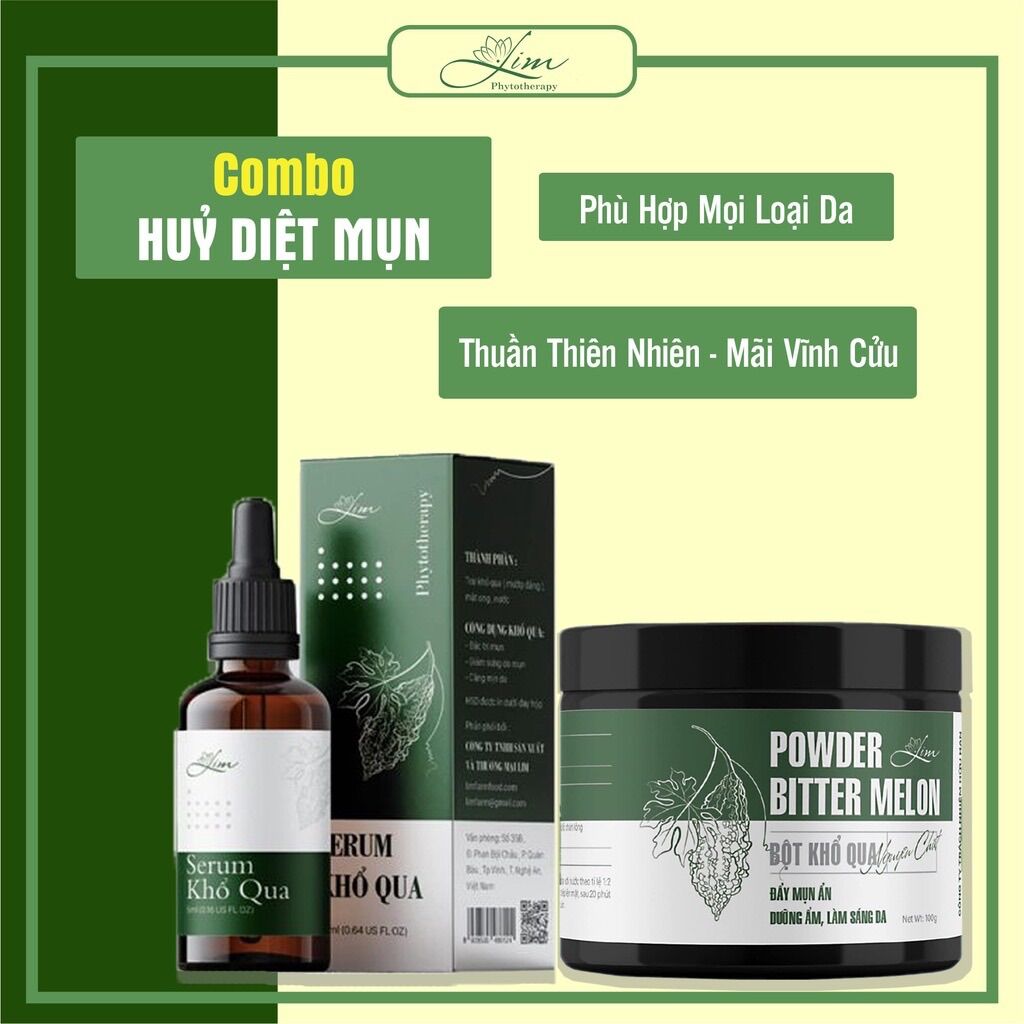 Combo bột khổ qua & serum khổ qua - handmade lim giảm mụn mờ thâm - 100% từ thiên nhiên