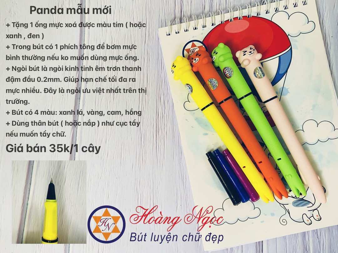 Bút máy Hoàng Ngọc panda bút nét thanh nét đậm Bút panda Bút Gấu bút luyện chữ đẹp bút máy học sinh