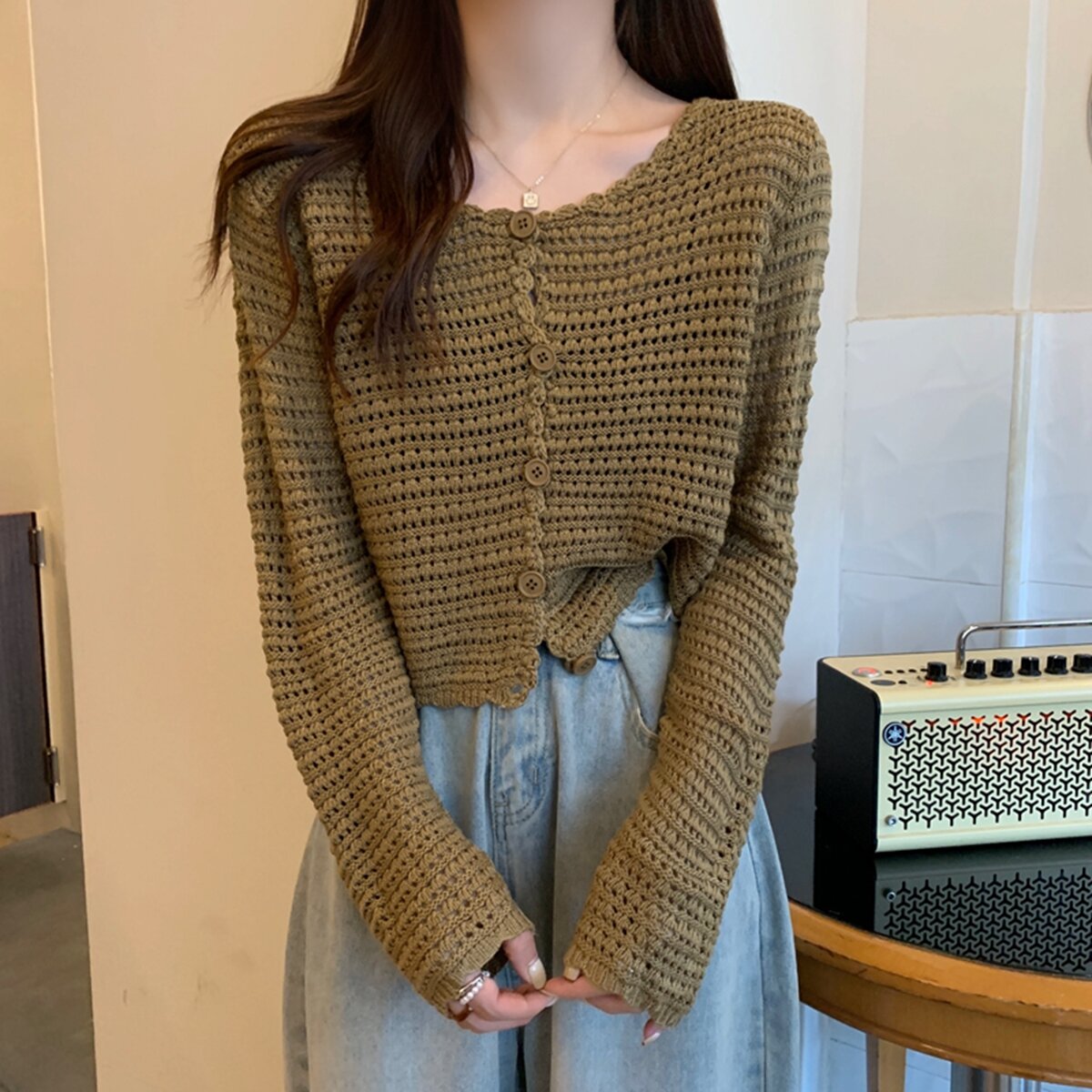 Áo Khoác Cardigan Dệt Kim Mỏng Chống Nắng Cho Nữ Mùa Hè Thiết Kế Ngắn Áo Khoác Ngoài Áo Sơ Mi Cổ Trò
