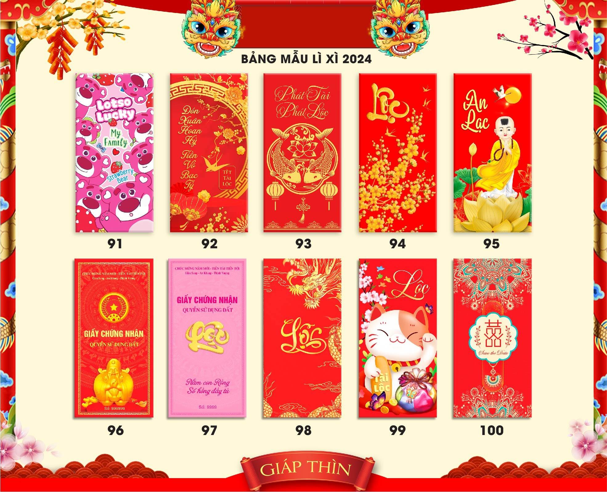 [combo 100 cái] BAO LÌ XÌ MẪU MỚ GIÁ SỈ