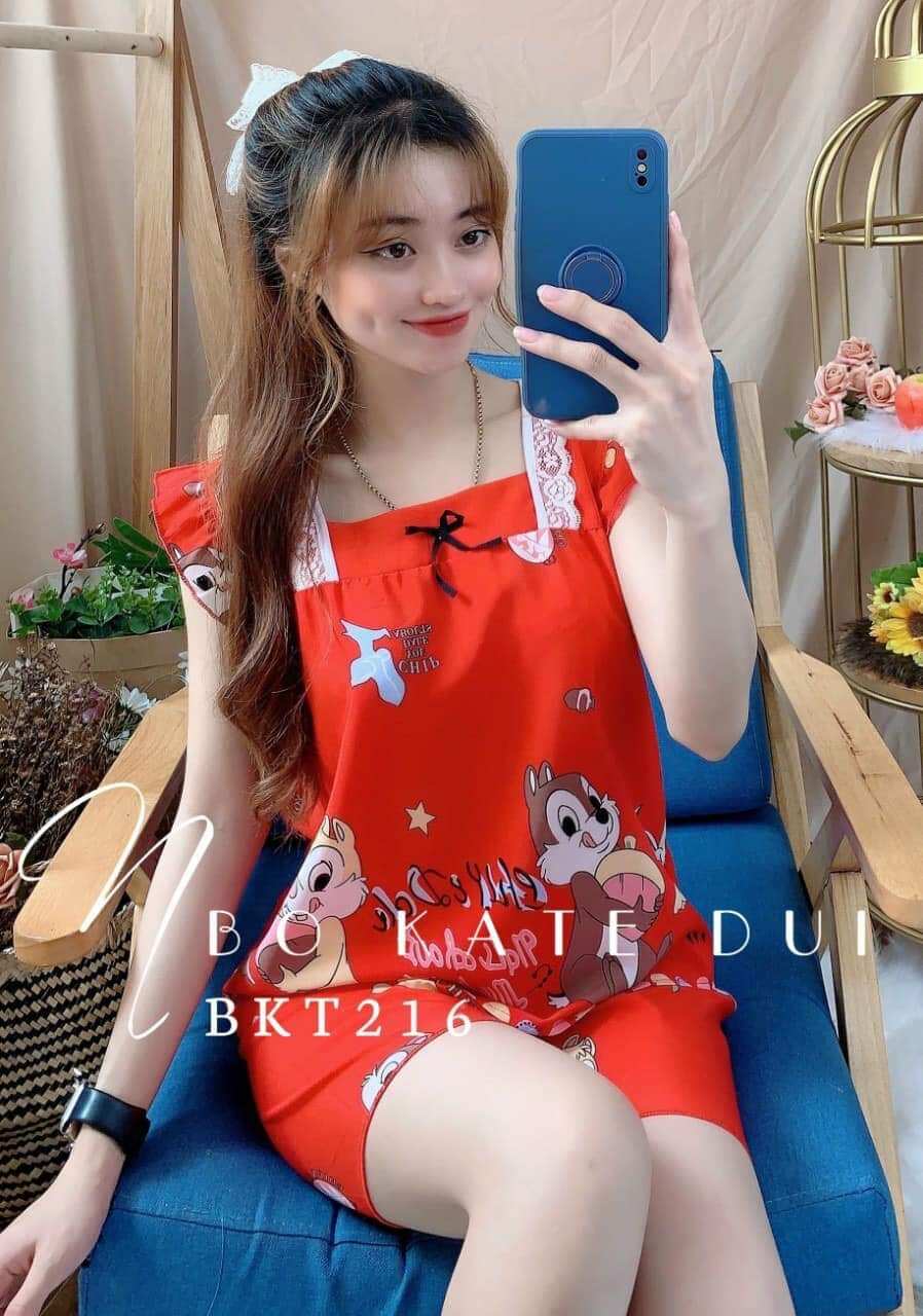 Đồ bộ mặc nhà kate lụa dễ thương cho nữ - KT3