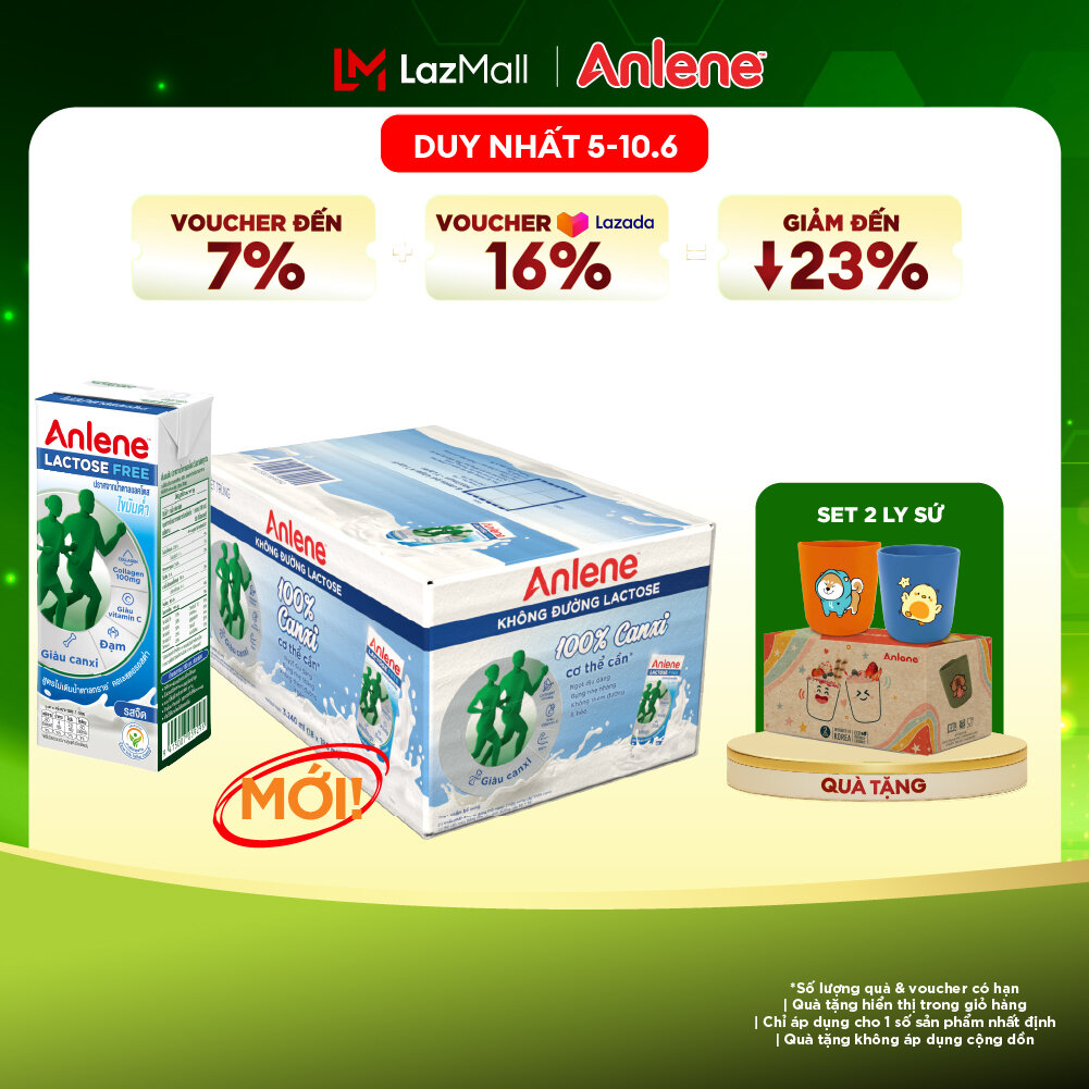 Thùng 18 hộp sữa Anlene không đường Lactose vị nguyên bản 180ml