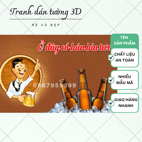 Tranh dán tường 3D tranh dán quán Bia
