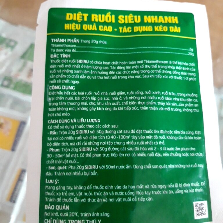 THUỐC DIỆT RUỒI SIRIDU - AN TOÀN, HIỆU QUẢ ( ruồi xanh, ruồi vàng, ruồi nhà) gói 100gr