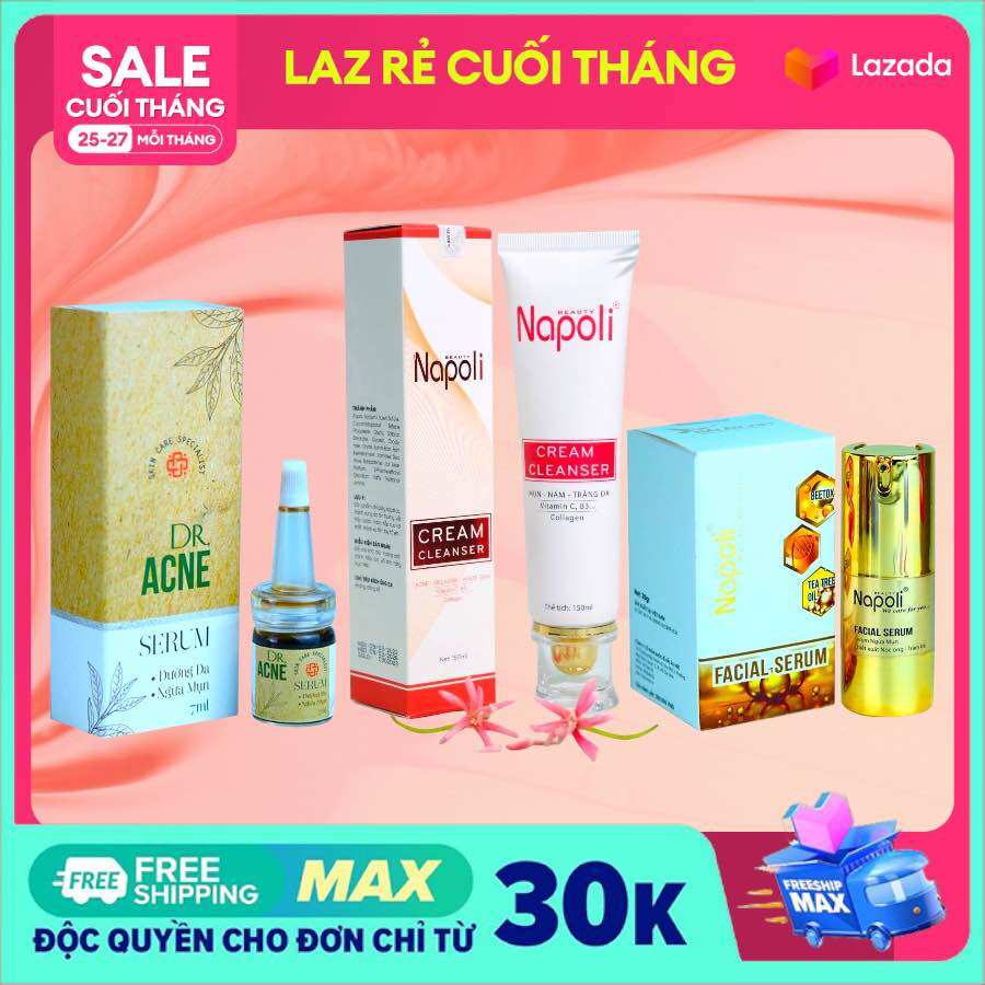 Khuyến mãi gói combo da mụn sữa rửa mặt napoli + serum sạch mụn + dược chấm mụn chính hãng hải âu việt
