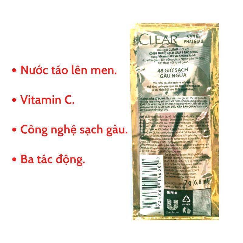 1 dây dầu gội clear táo 48h sạch gầu ngứa 10 gói