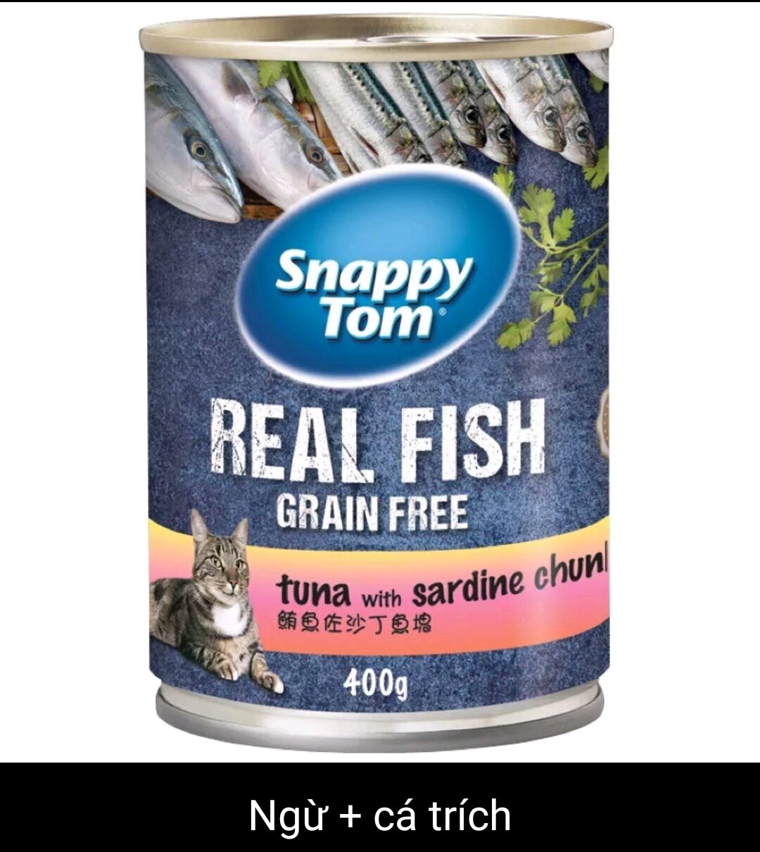 Pate SNAPPY TOM  Real Fish lon 400g-Pate cho mèo