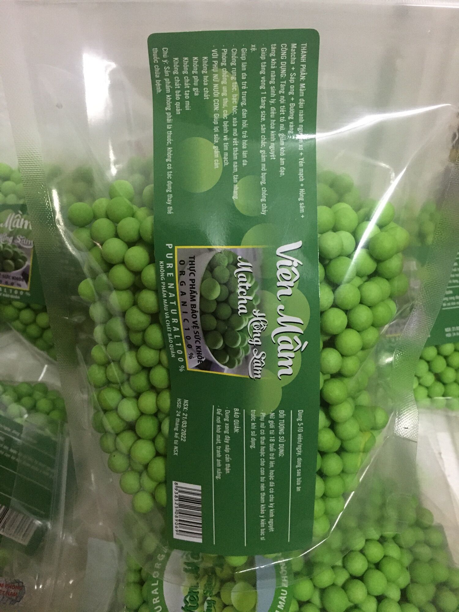 viên mầm matcha ( đóng túi zíp 500g )