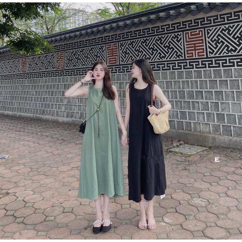 Đầm bầu 2 dây chéo maxi đi biển siêu hot