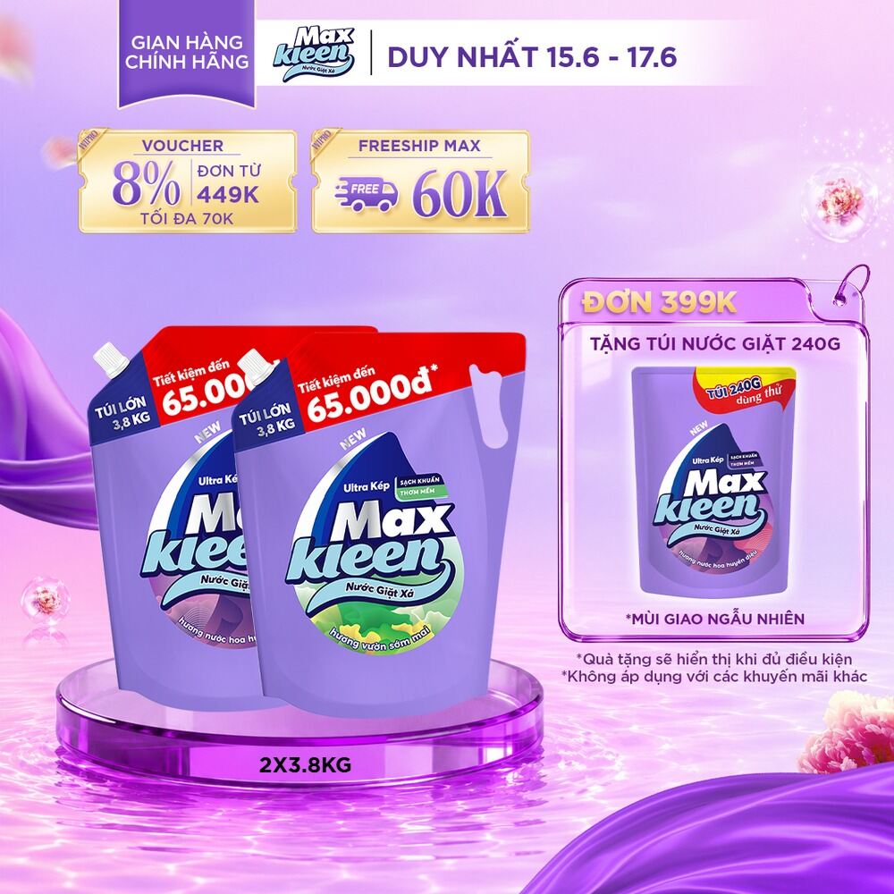 Combo 2 Túi Nước Giặt Xả MaxKleen 3.8kg