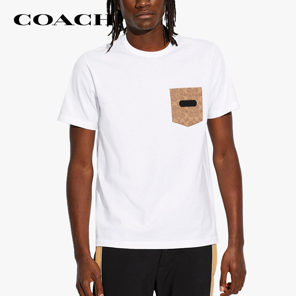Coach -áo thun nam tay ngắn cổ tròn phối túi essential organic cotton c9148-wht