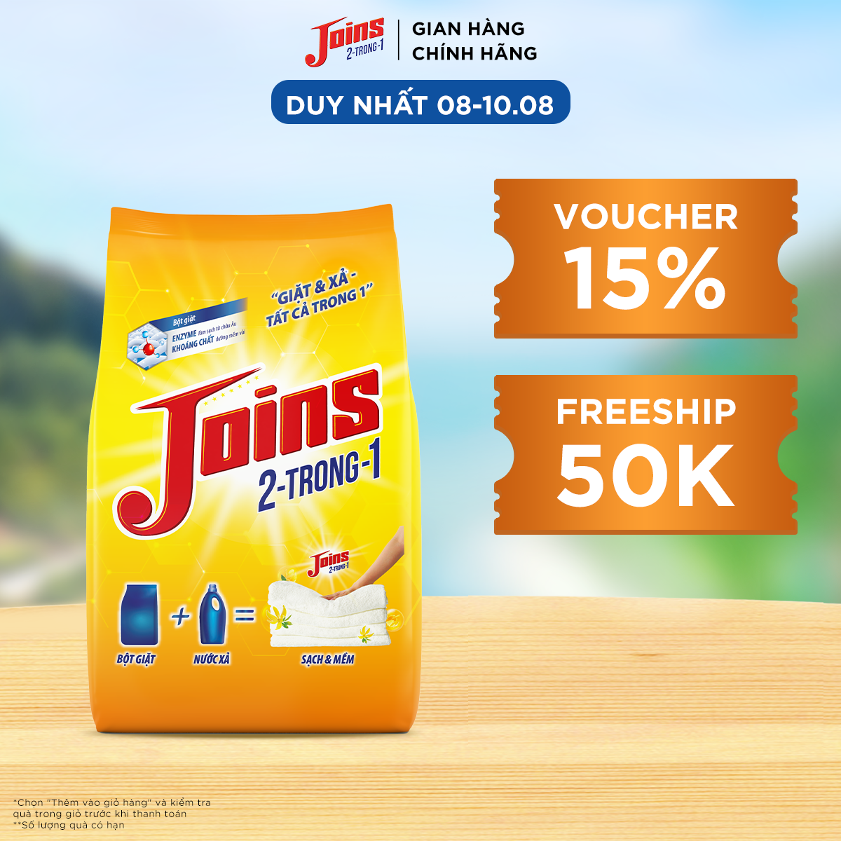 Bột Giặt Joins 2 Trong 1 Túi 3kg