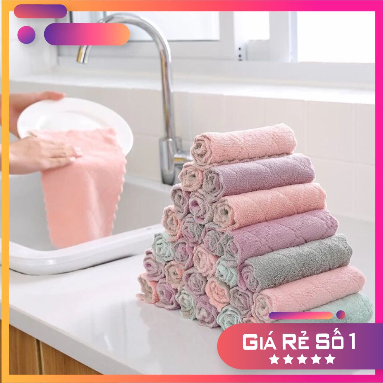 [SIÊU RẺ] Set 10 Chiếc khăn lau zic zac siêu thấm hút , 15*25 cm, cực dễ lau chùi