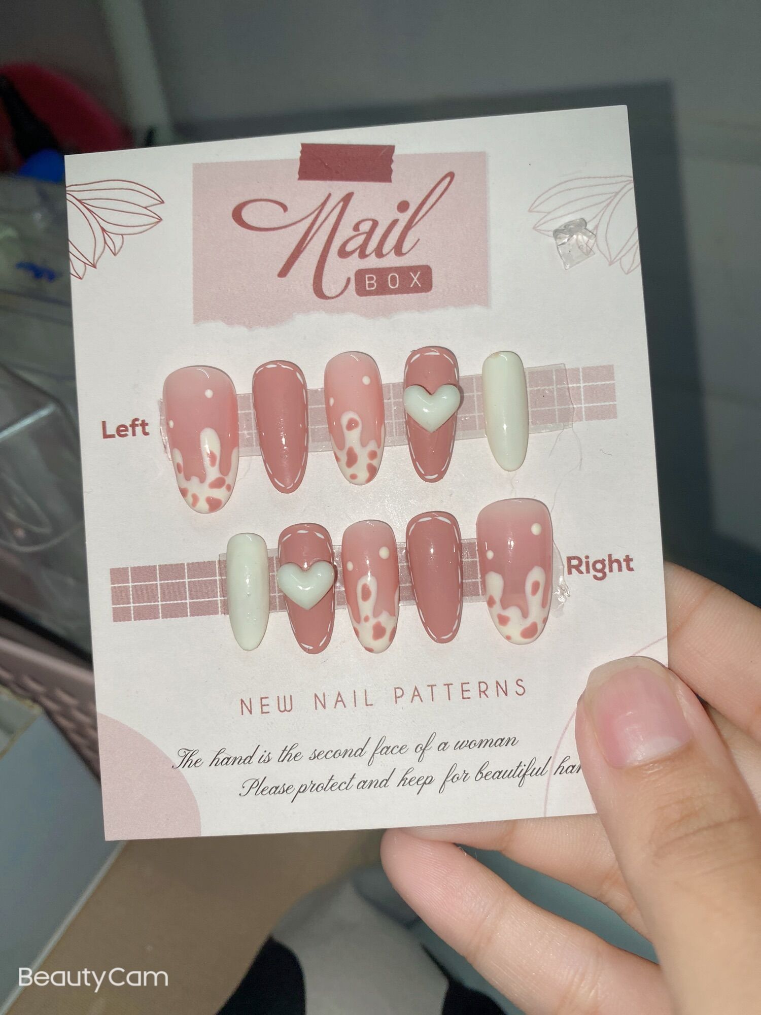 Nailbox thiết kế theo yêu cầu-mẫu nail tone thạch hồng đính charm