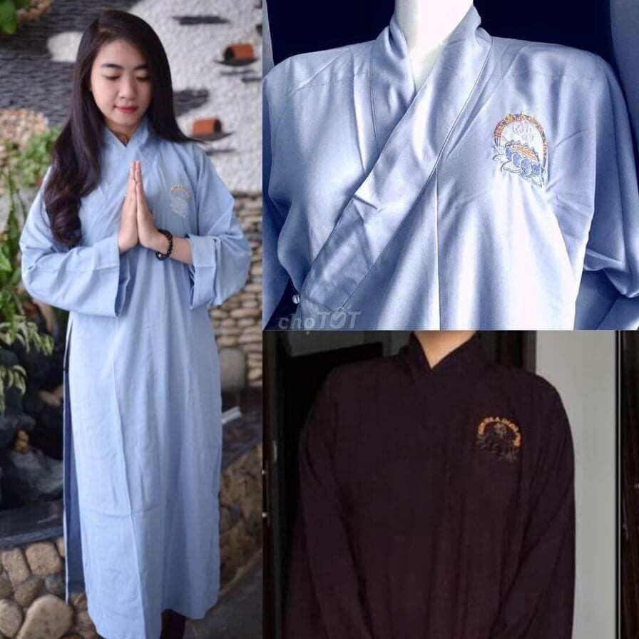 Áo tràng Phật tử lụa mềm có thêu/ áo tràng đi chùa lụa hàng may kỹ