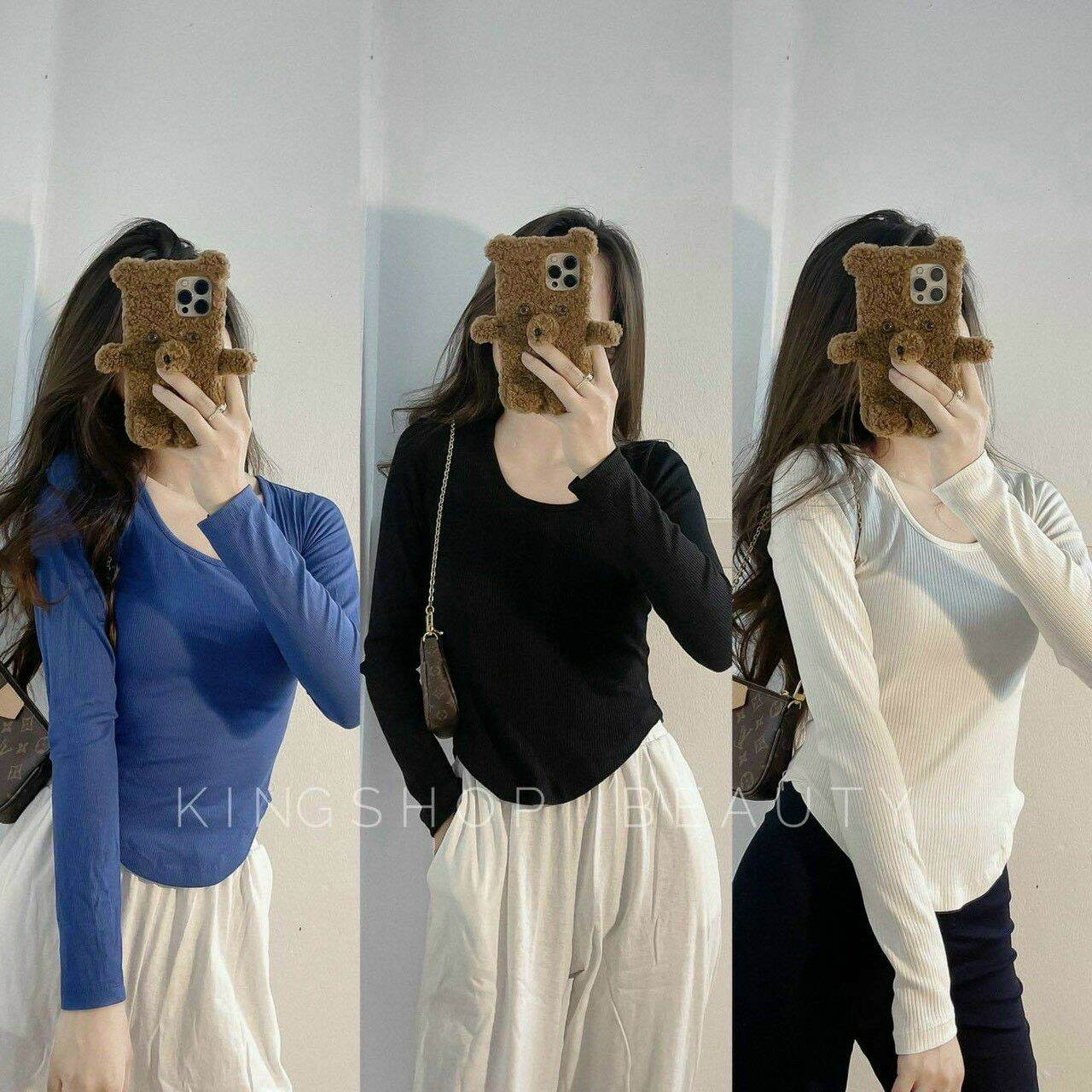 Áo tay dài gân tơ vạt bầu siêu xịn