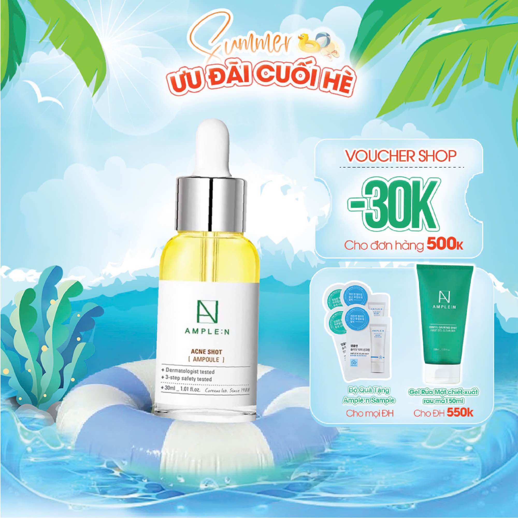Tinh chất dưỡng da ngừa mụn ample:n acne shot ampoule 30ml