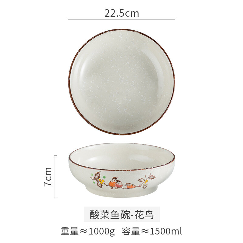 Bộ đồ ăn vẽ tay kiểu nhật đĩa đựng thức ăn đĩa gốm sứ sâu lòng đĩa canh cá dưa cải bắp sáng tạo bộ đĩa bát đĩa gia dụng phong cách nhật bản