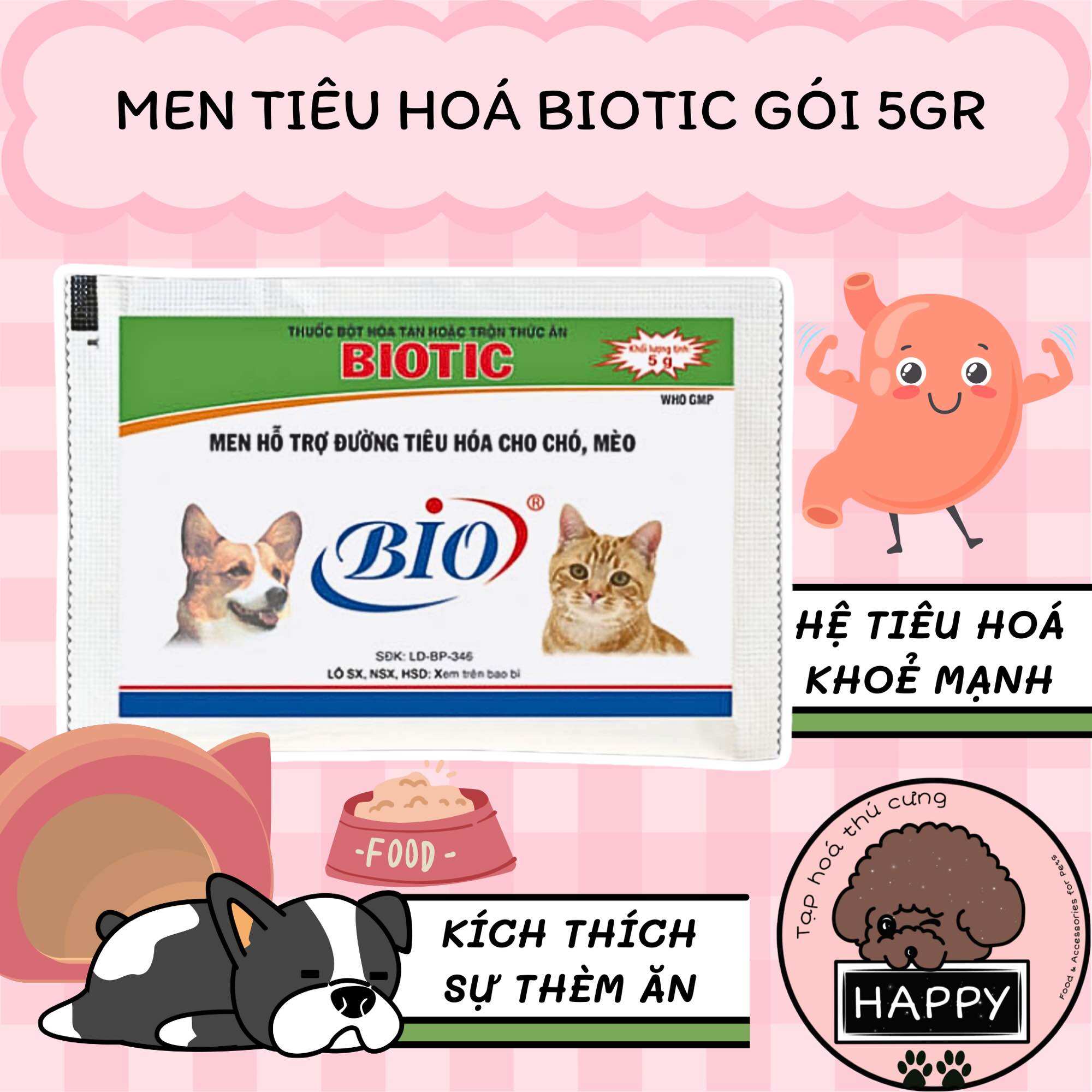 Men tiêu hoá Bio cho chó mèo / Men Biotic gói 5g hỗ trợ hệ tiêu hoá cho thú cưng 5gr - Tạp Hoá Thú Cưng Happy