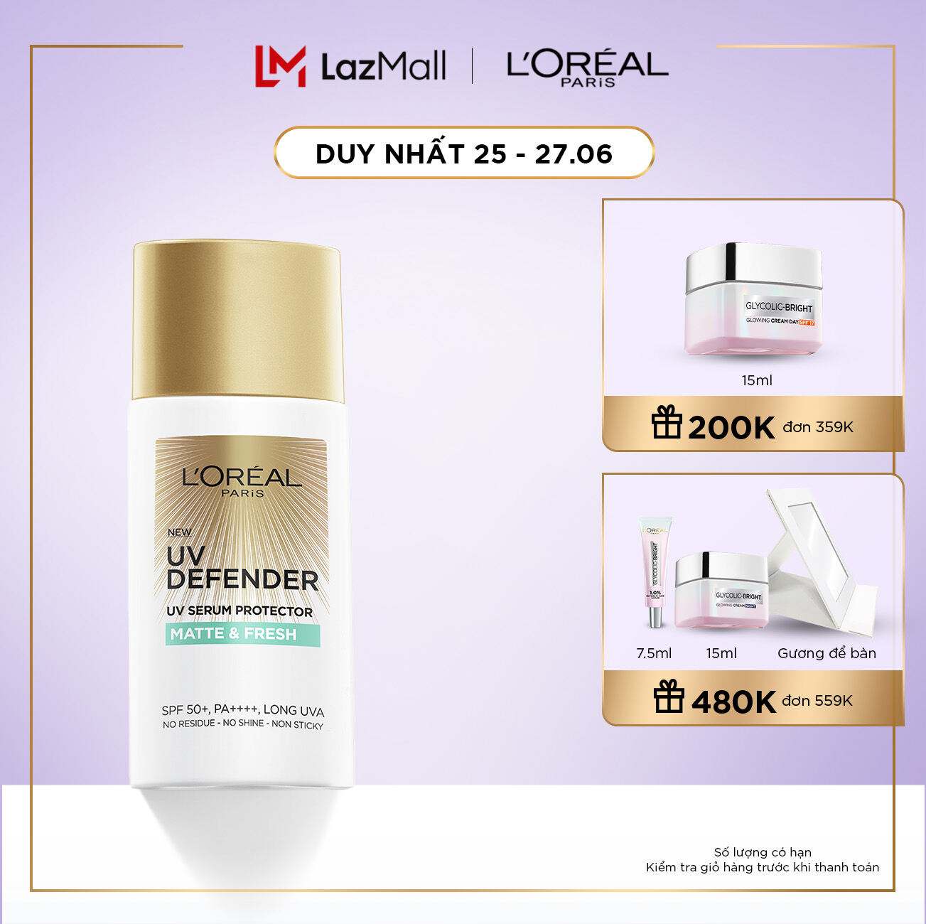 Kem chống nắng Kiềm dầu Thoáng mịn da Bảo vệ Chống Lão hóa L’Oreal Paris UV Defender 50ml