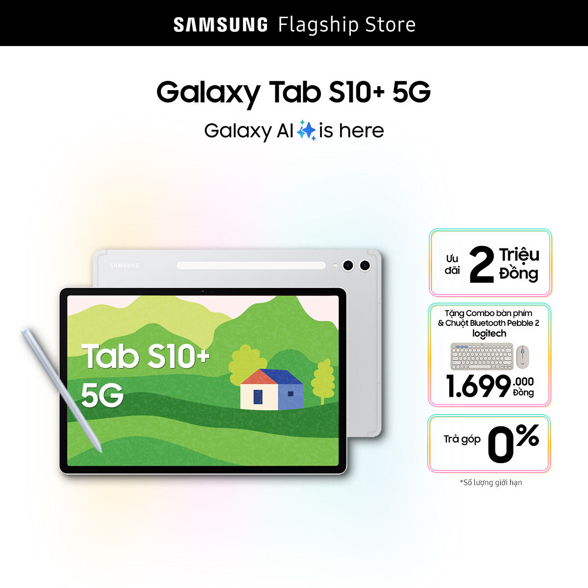 [SIÊU SALE 23.1][Tab S10+ TẶNG COMBO BÀN PHÍM & CHUỘT LOGITECH- KIỂM TRA GIỎ HÀNG] Máy tính bảng Samsung Galaxy Tab S10+, Galaxy AI, RAM/ROM 12GB/256GB, mỏng nhẹ nhất, trợ lý note, S Pen đa nhiệm