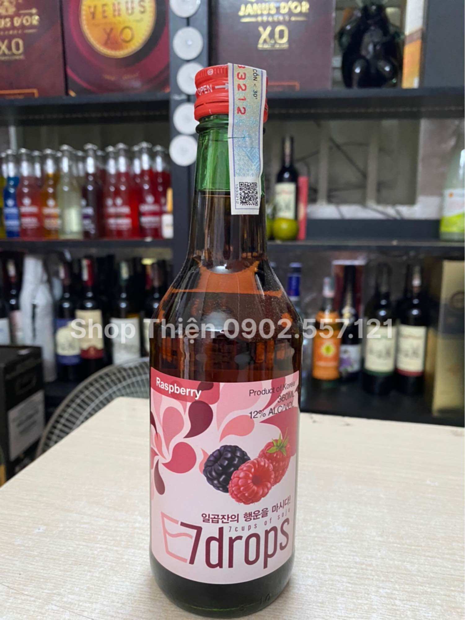 Soju Hàn Quốc 7DROPS RASPBERRY 12% 360ml-Vị Mâm Xôi ( Phúc Bồn Tử)
