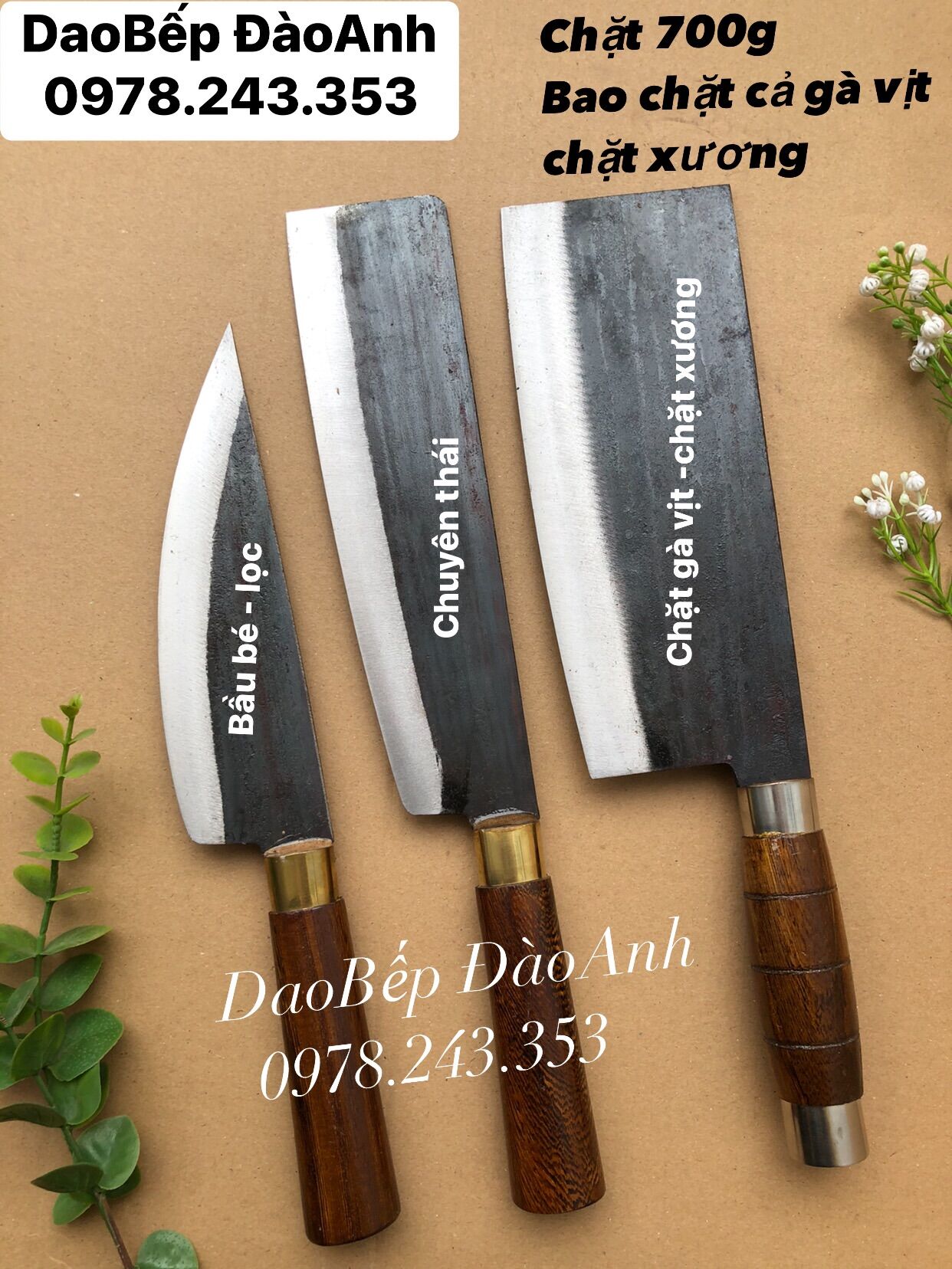 Bộ 3 dao nhà bếp lọc-thái-chặt xương chuẩn nhíp xe