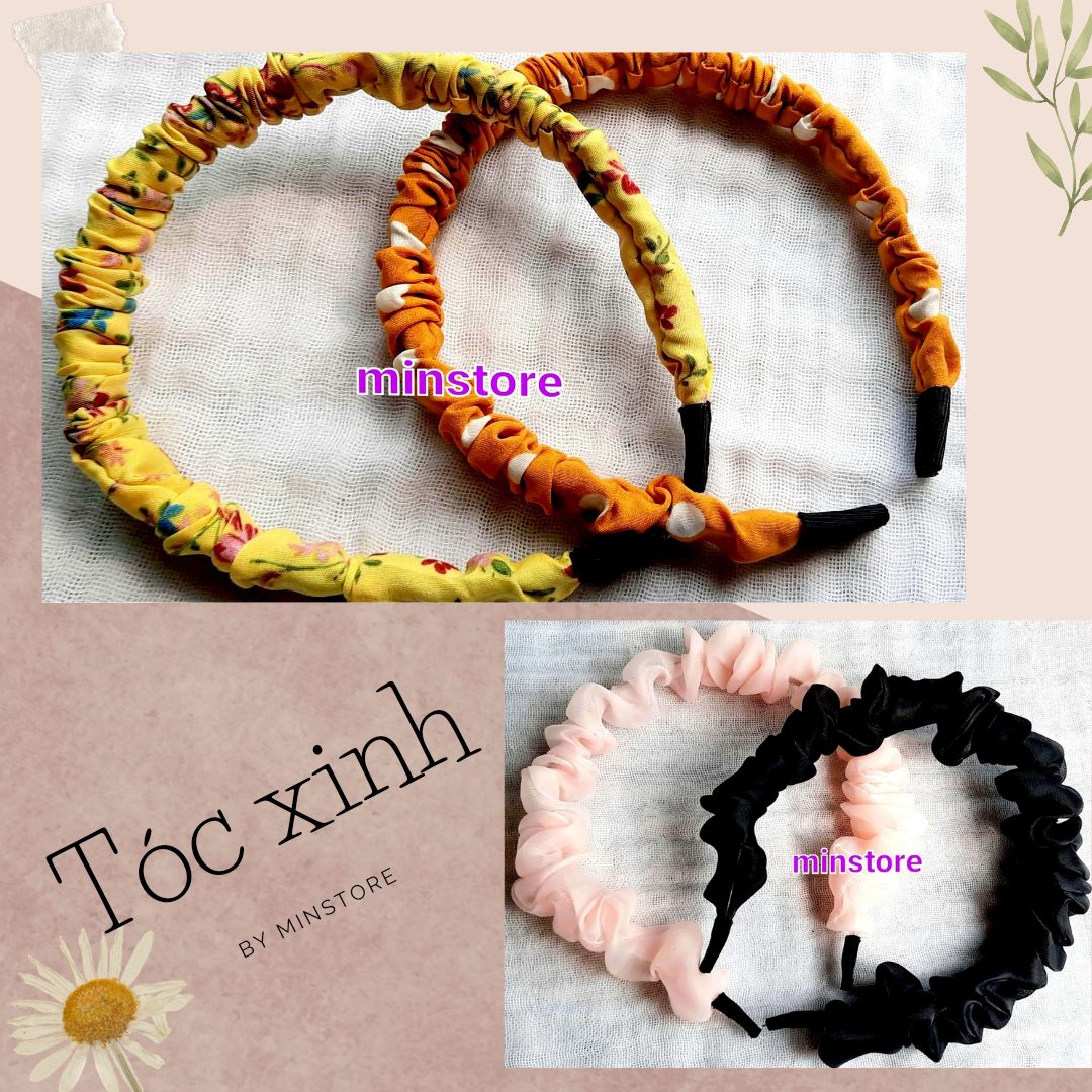 Băng đô cài tóc vải dún dễ thương