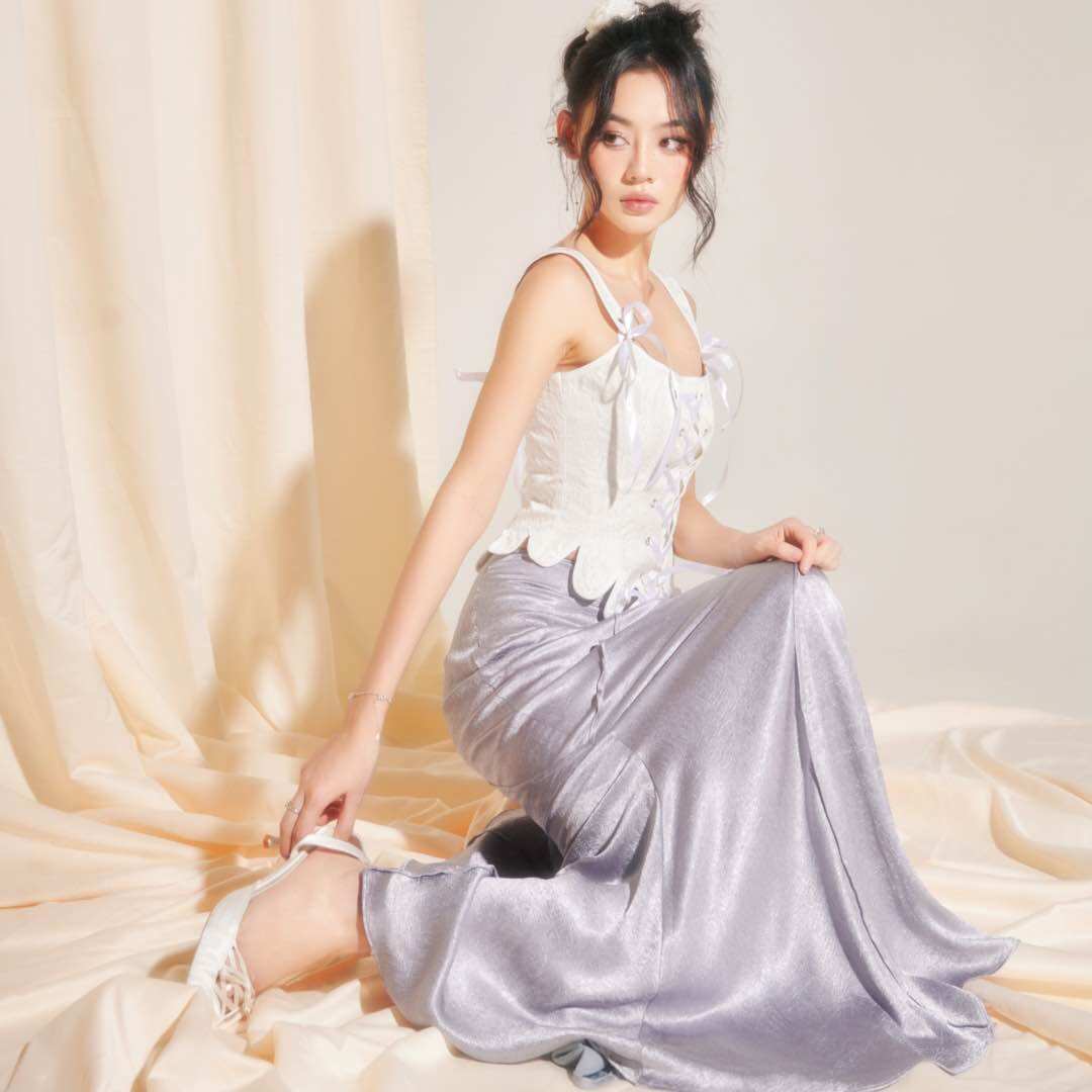 Chân váy lụa dáng dài gân nổi INTO.EIGHT thiết kế (Eve Skirt)