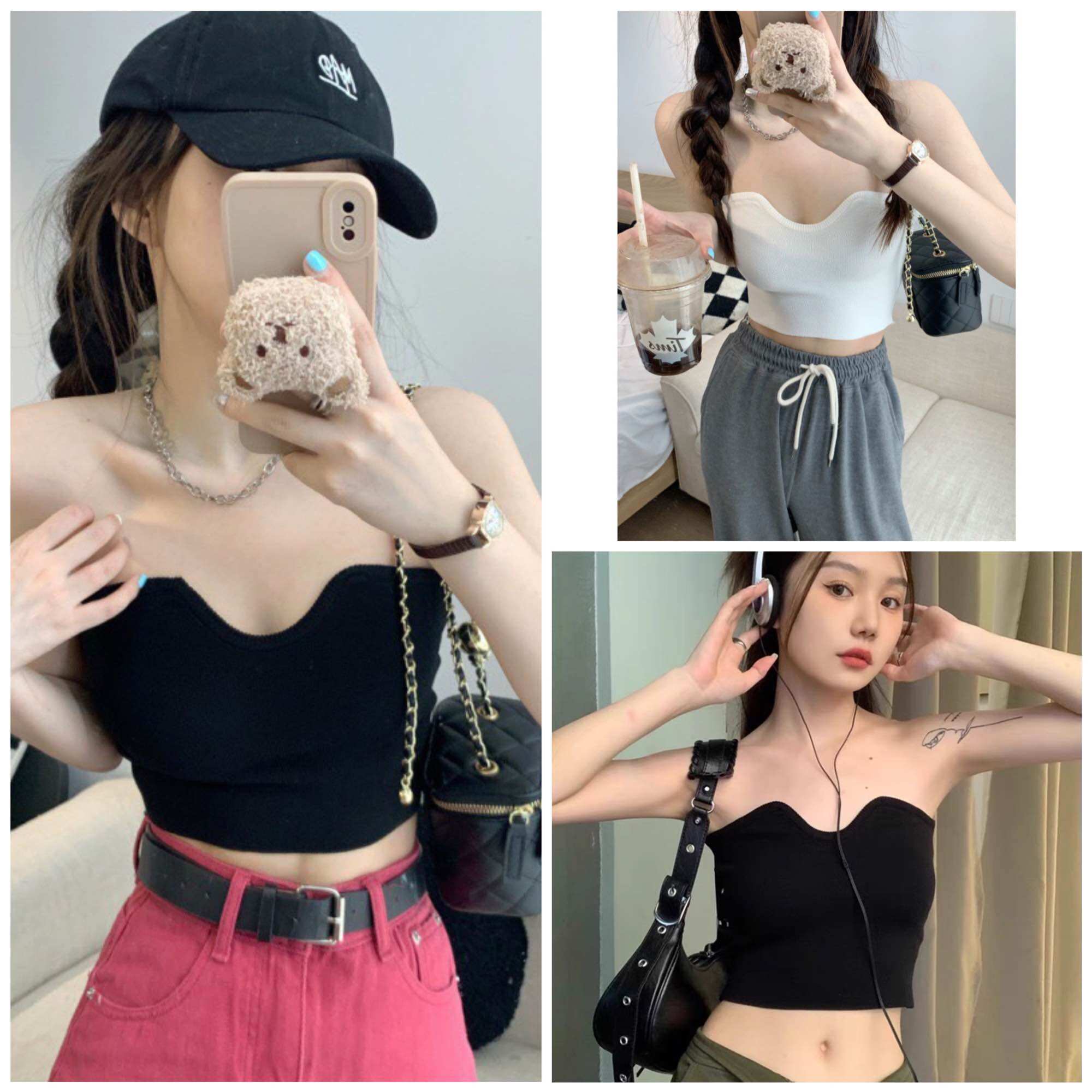 Áo thun ống nữ croptop cute dễ thương phối kiểu uốn lượn