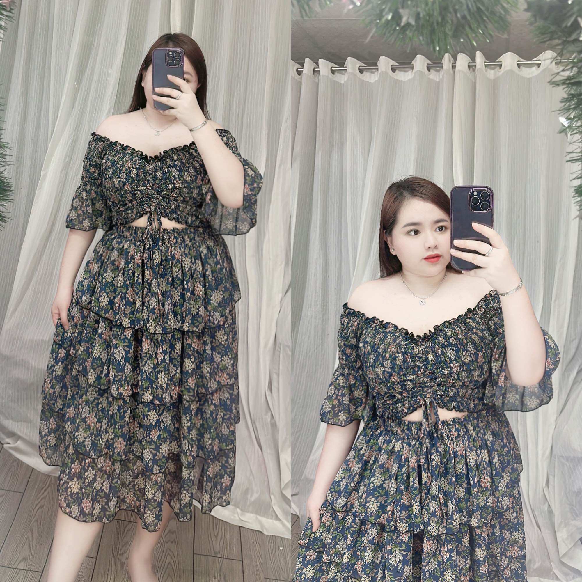 [Bigsize 65-95kg] Set áo rút chân váy 4 tầng