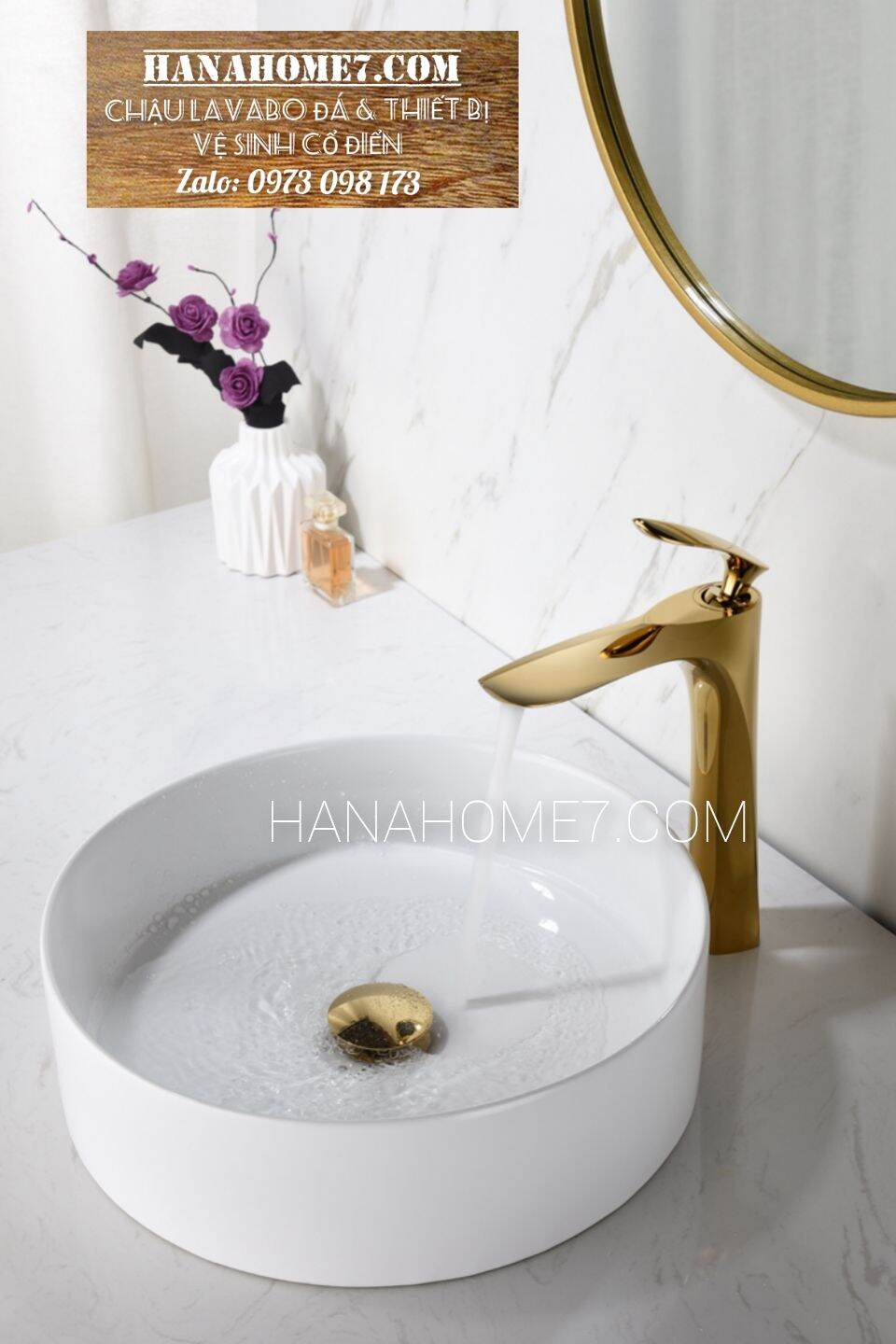 [HCM]Vòi lavabo nóng lạnh bóng vàng cao cấp