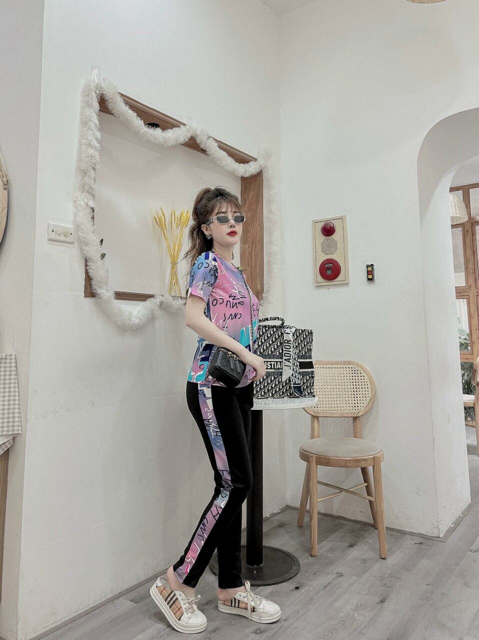 Sét đồ bộ nữ thới trang chữ loang cao cấp