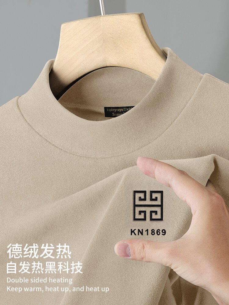 Áo Thun Nam Cổ Cao Lót Lông Cừu Dày Dài Tay Ấm Áp Thời Trang Thu Đông Thường Ngày in Họa Tiết Hình Học