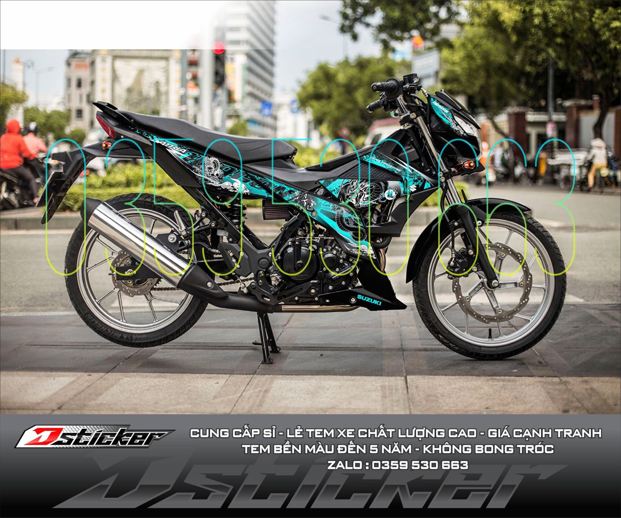 Tem rời Satria xe đen - tem Dragon rồng xanh lục bảo