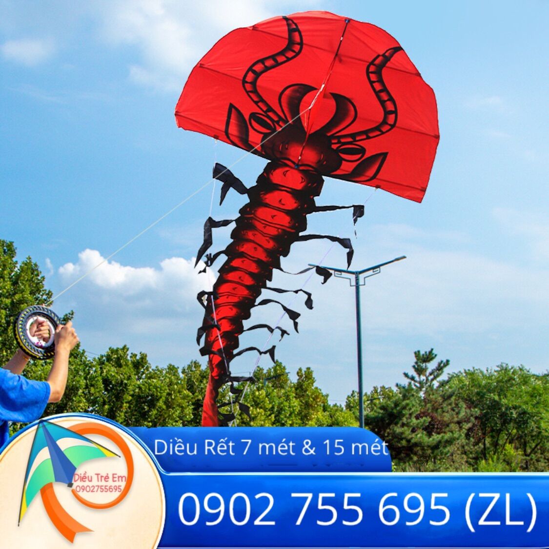 Diều con rết / diều con rít - tặng tay cầm thả diều 150 mét + túi vải đựng