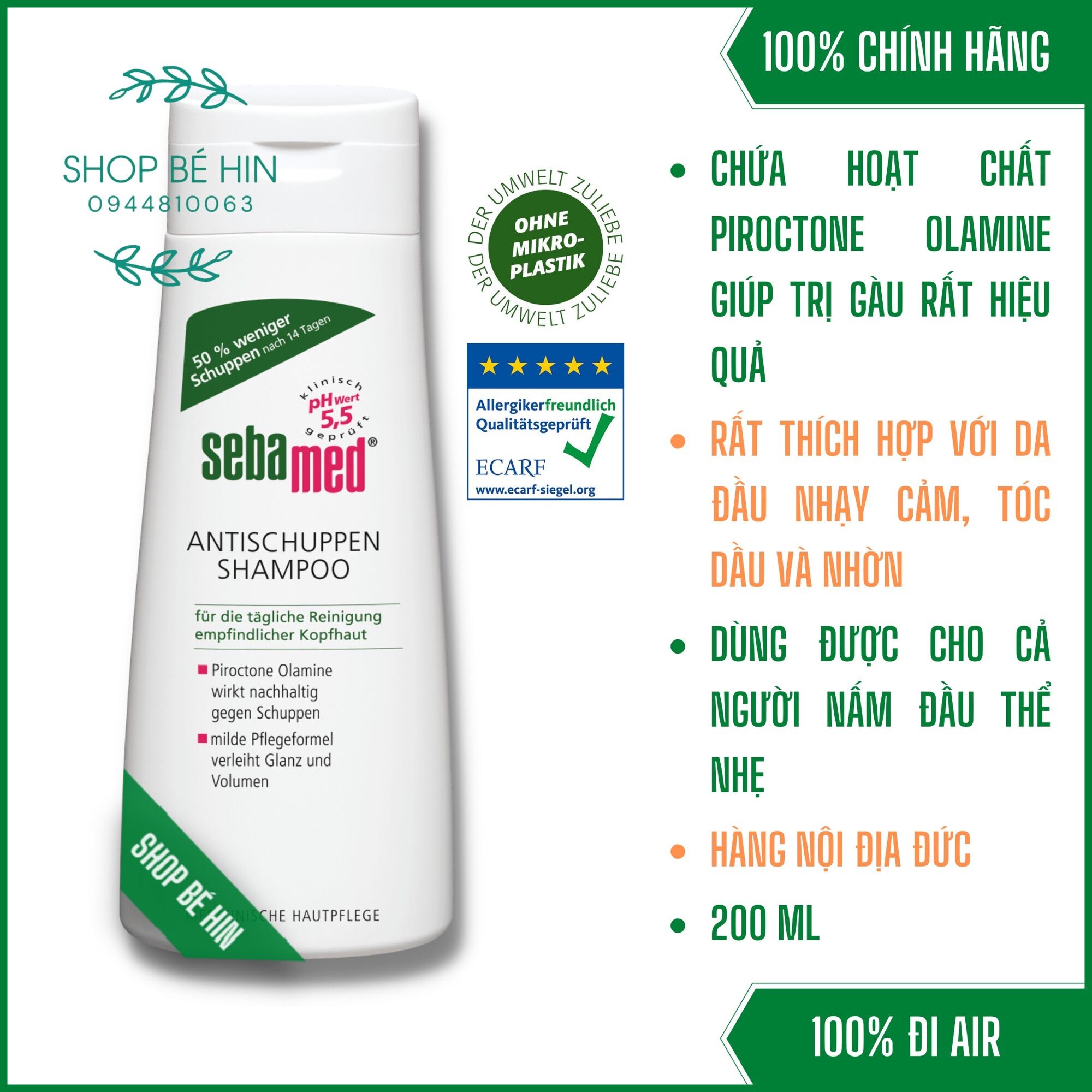 (Bill Đức) Dầu Gội Ngăn Gầu Sebamed Dành Cho Da Đầu Nhạy Cảm Tóc Dầu Tóc Nhờn Hàng Nội Địa Đức