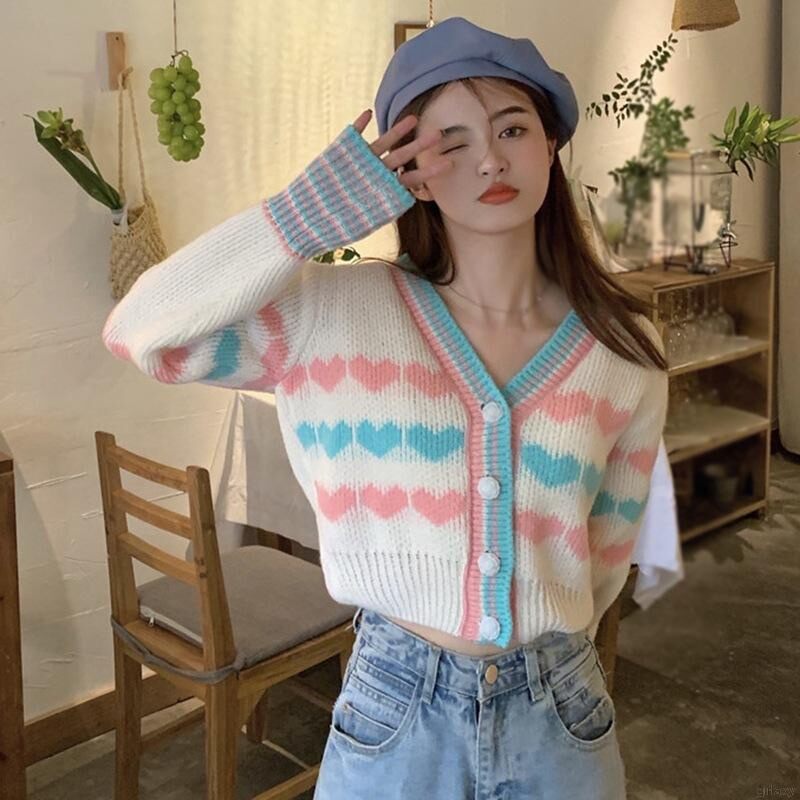 Áo Len nữ dáng CROPTOP hoạ tiết trái tim