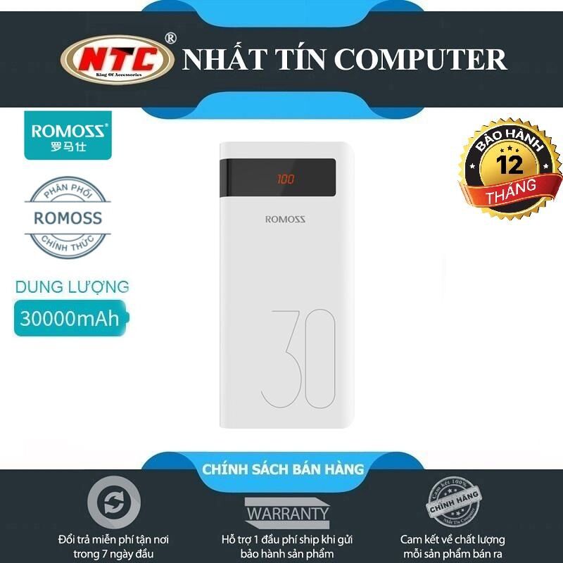 Pin sạc dự phòng Romoss Sense 8P có LCD dung lượng 30000mAh (Trắng) - 5 PHÂN LOẠI TÙY CHỌN - Hãng phân phối chính thức - Nhất Tín Computer