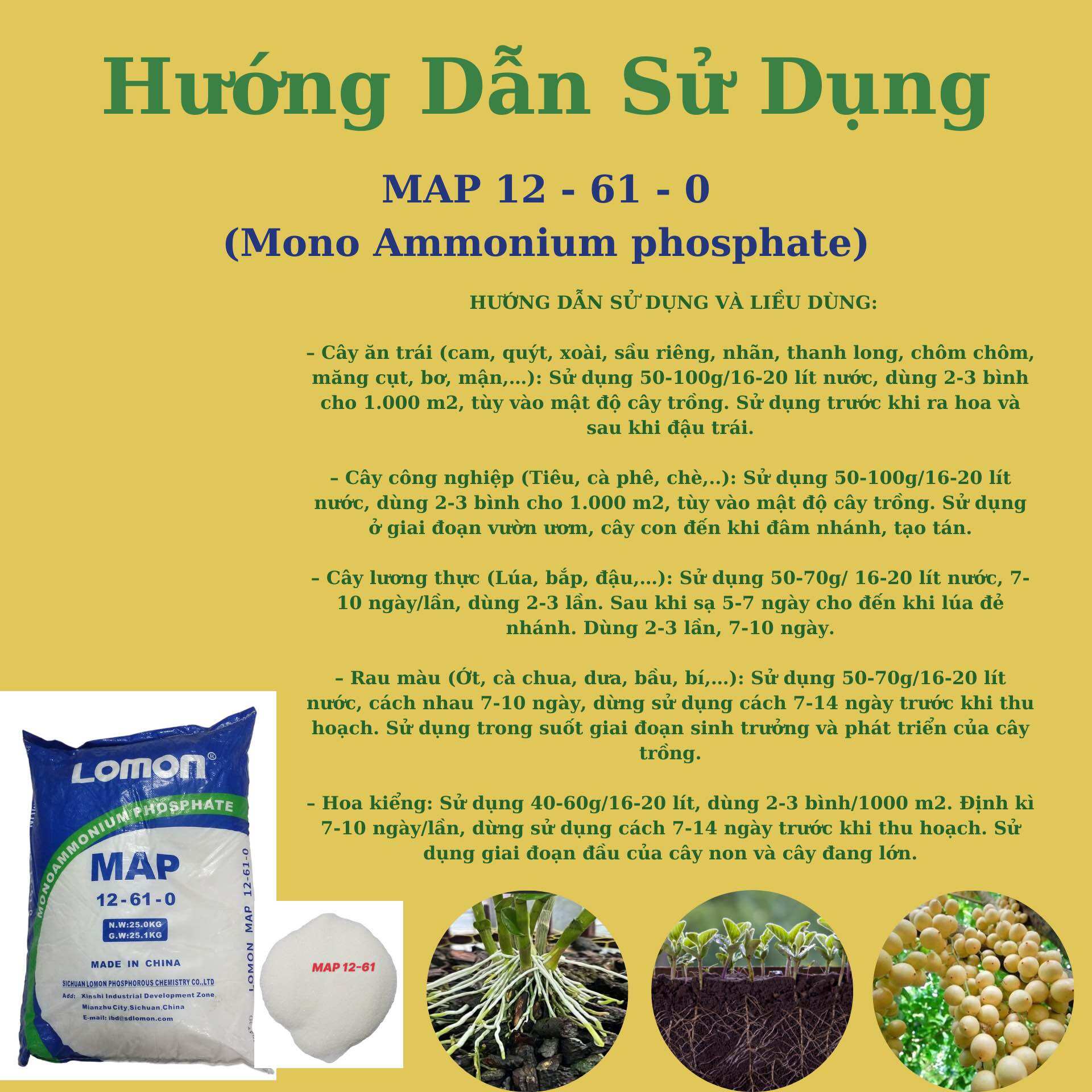 25kg Phân Bón Nhỏ Giọt MAP 12-61 Tan Trong Nước, Giúp Cây Đâm Chồi Mạnh, Ra Rễ, Ra Hoa Đậu Quả Tốt