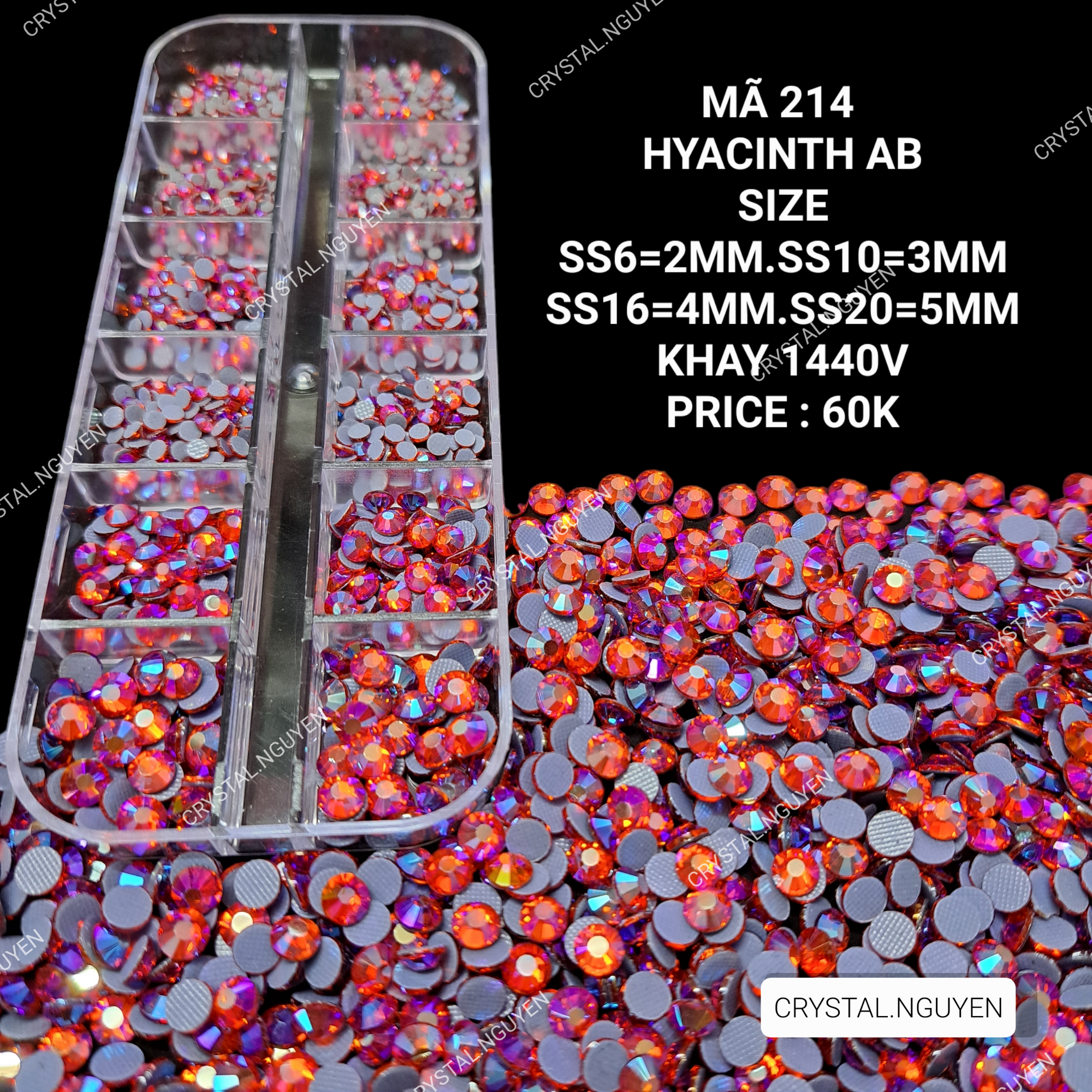 Mã 214 hyacinth ab- đá nail khay - đá túi mix size- đá lẻ size