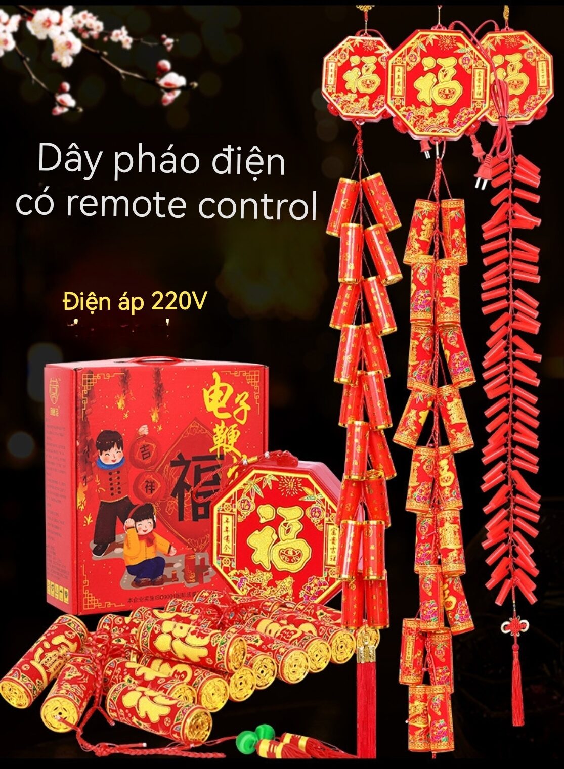 Dây pháo LED treo trang trí tết 2024 có điều khiển remote control