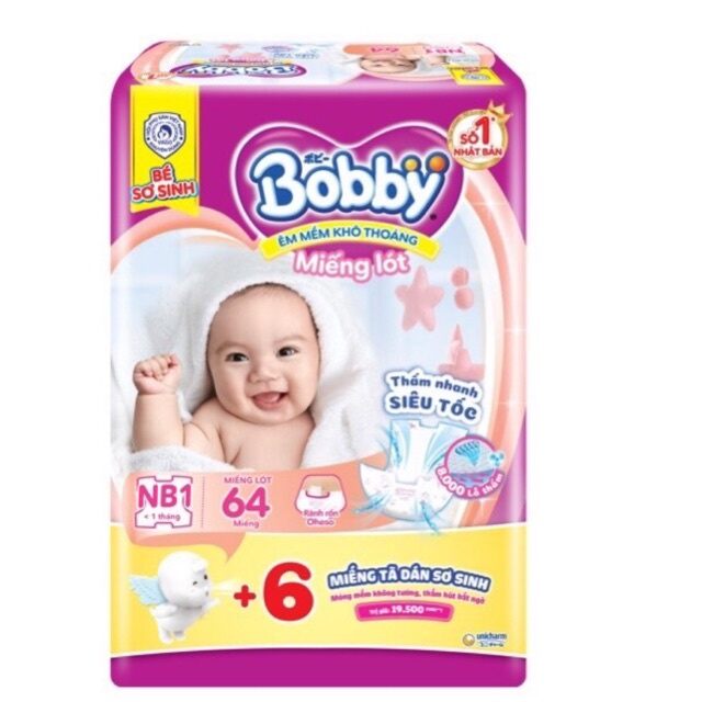 《 hcm 》miếng lót sơ sinh bobby dành cho bé dưới 1 tháng nb1-64+6 miếng tã dán xs